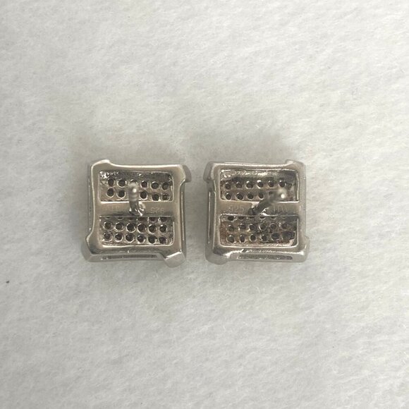 Sterling Silver 925 JTW Multistone Pave Round Diamond Square Stud Post Earrings - Picture 7 of 16